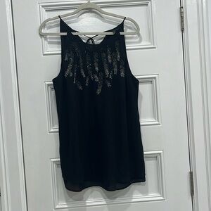 White House Black Market beaded sleeveless top, Size 14, Black